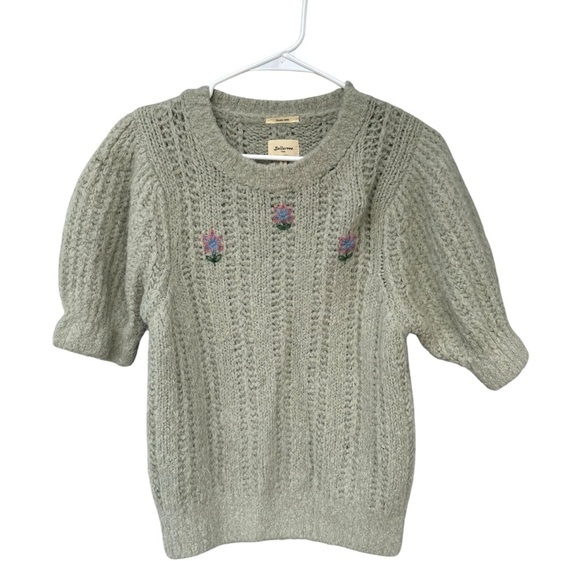 Bellerose Italian Yarn Alpaca Wool Short Sleeve Sweater - Size 2 - Green Floral - Picture 9 of 12